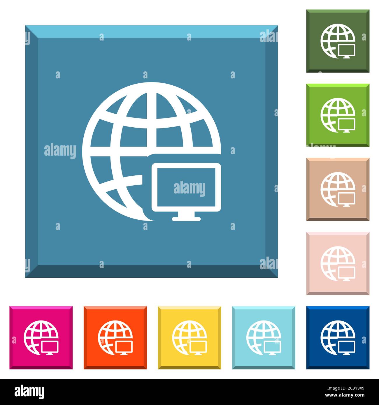 Remote terminal white icons on edged square buttons in various trendy ...