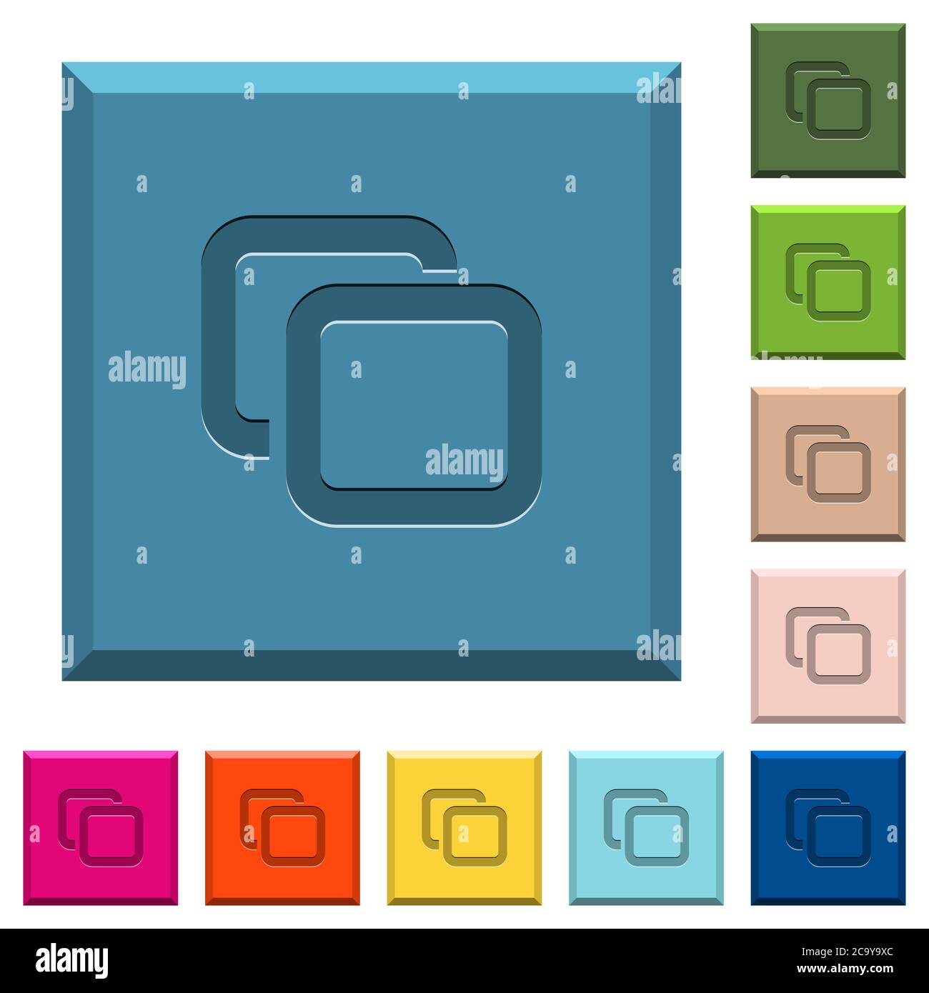 Tabs engraved icons on edged square buttons in various trendy colors ...