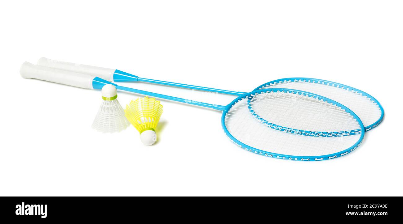 Badminton racquets with shuttlecocks isolated Stock Photo Alamy