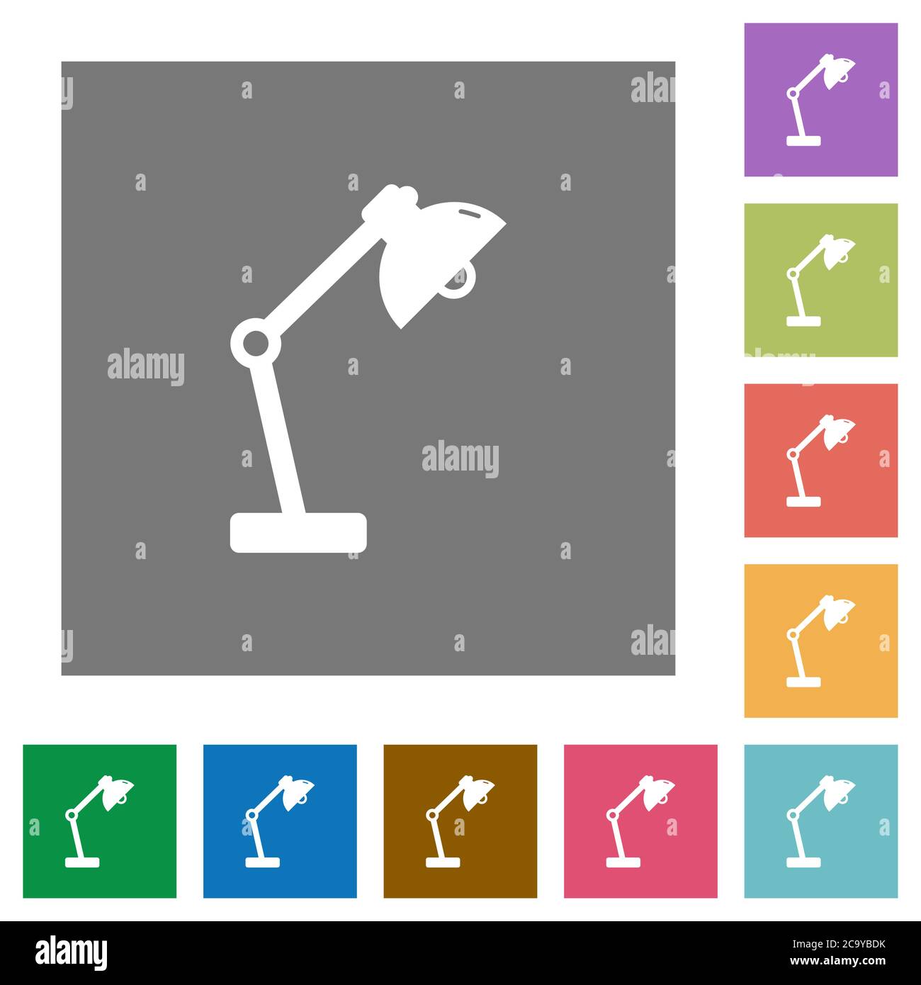 Desk lamp flat icons on simple color square backgrounds Stock Vector ...