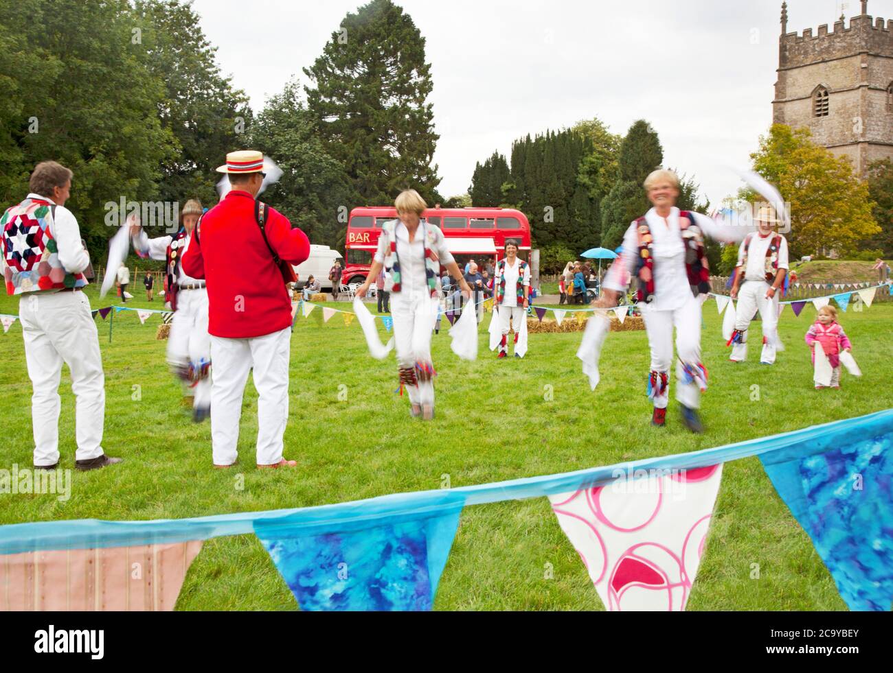 Morris dancers at an country village fete on a playing field Stock Photo