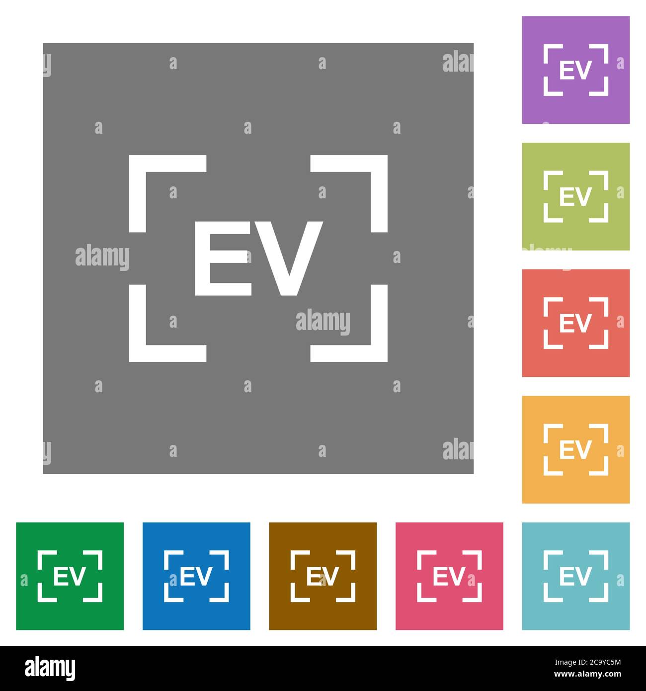 Camera exposure value setting flat icons on simple color square backgrounds Stock Vector
