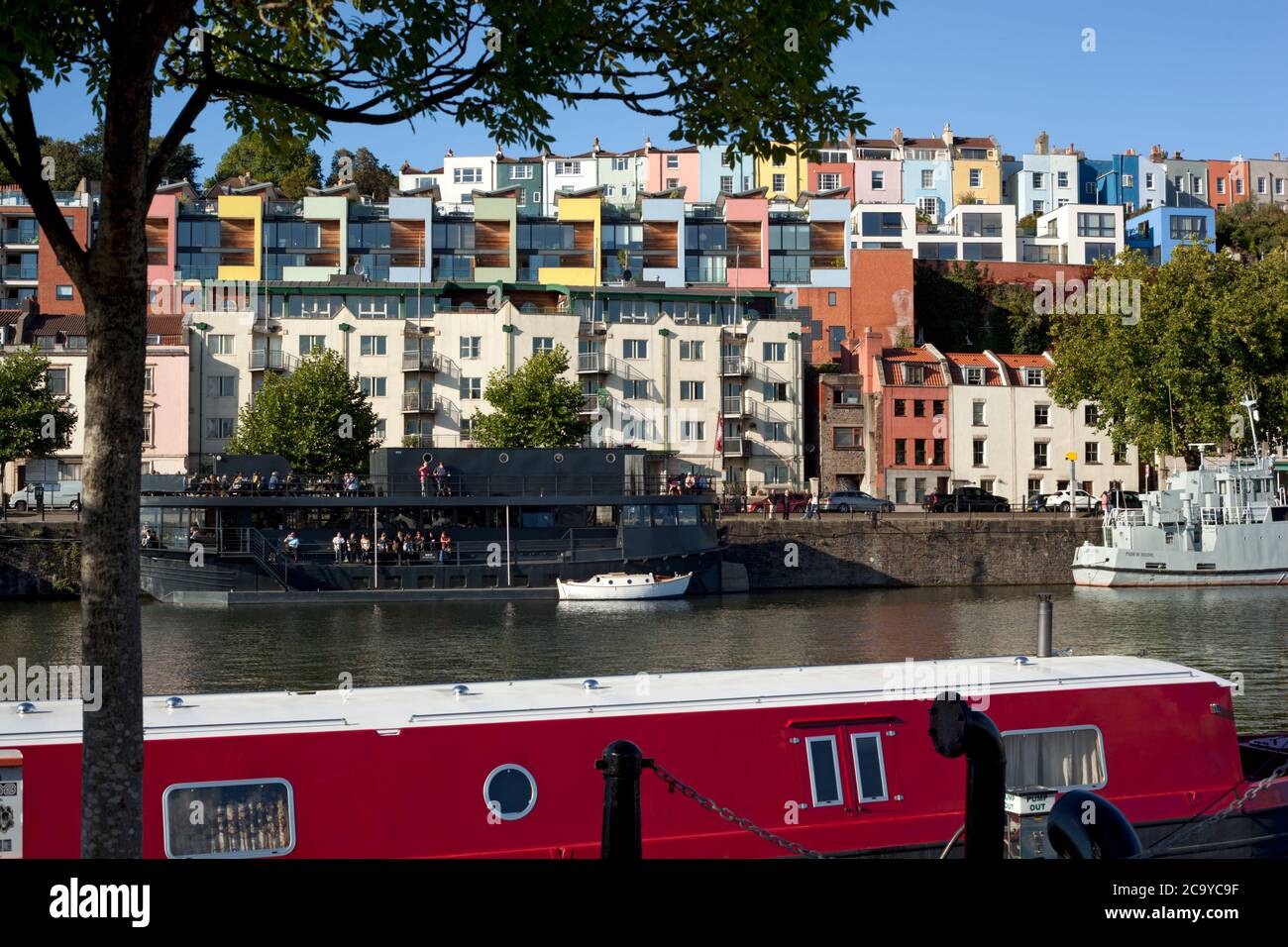 Harbourside views across the water to Hotwell's painted houses in Bristol.UK Stock Photo