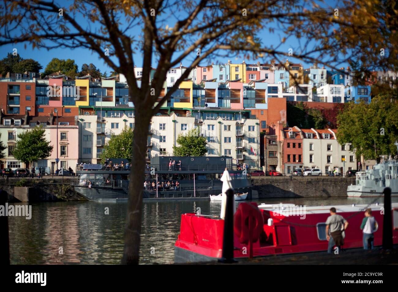 Harbourside view across to Hotwell's painted houses in Bristol,UK Stock Photo