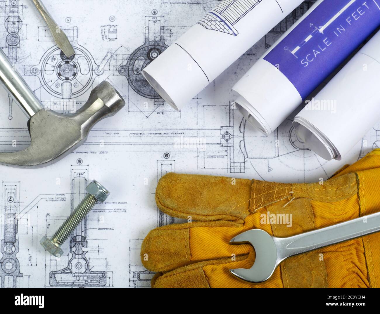 Tools and blueprints Stock Photo - Alamy