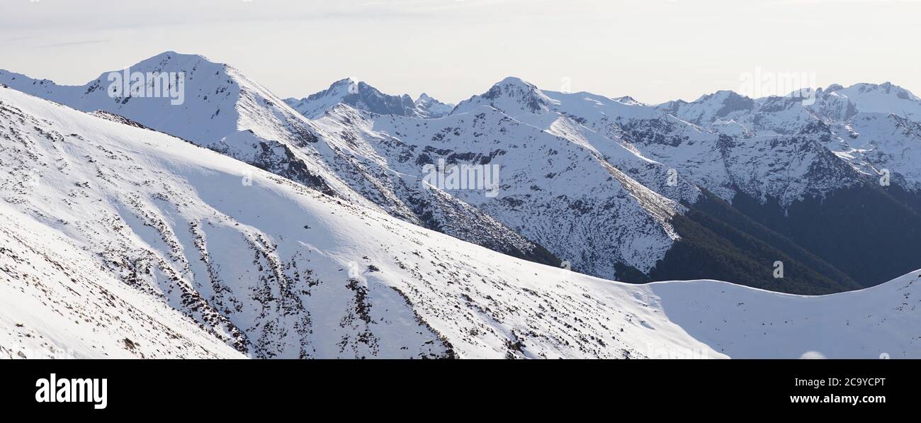 Fiordland National Park mountain landscapes on the Kepler Track near Te Anau at the South Island of New Zealand. Stock Photo