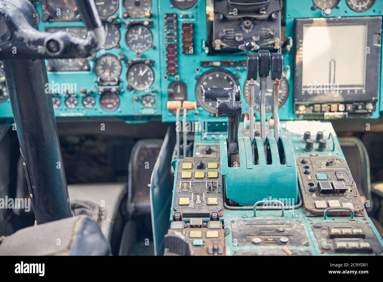 Interior view of the old civil passenger airplane cockpit Stock Photo ...