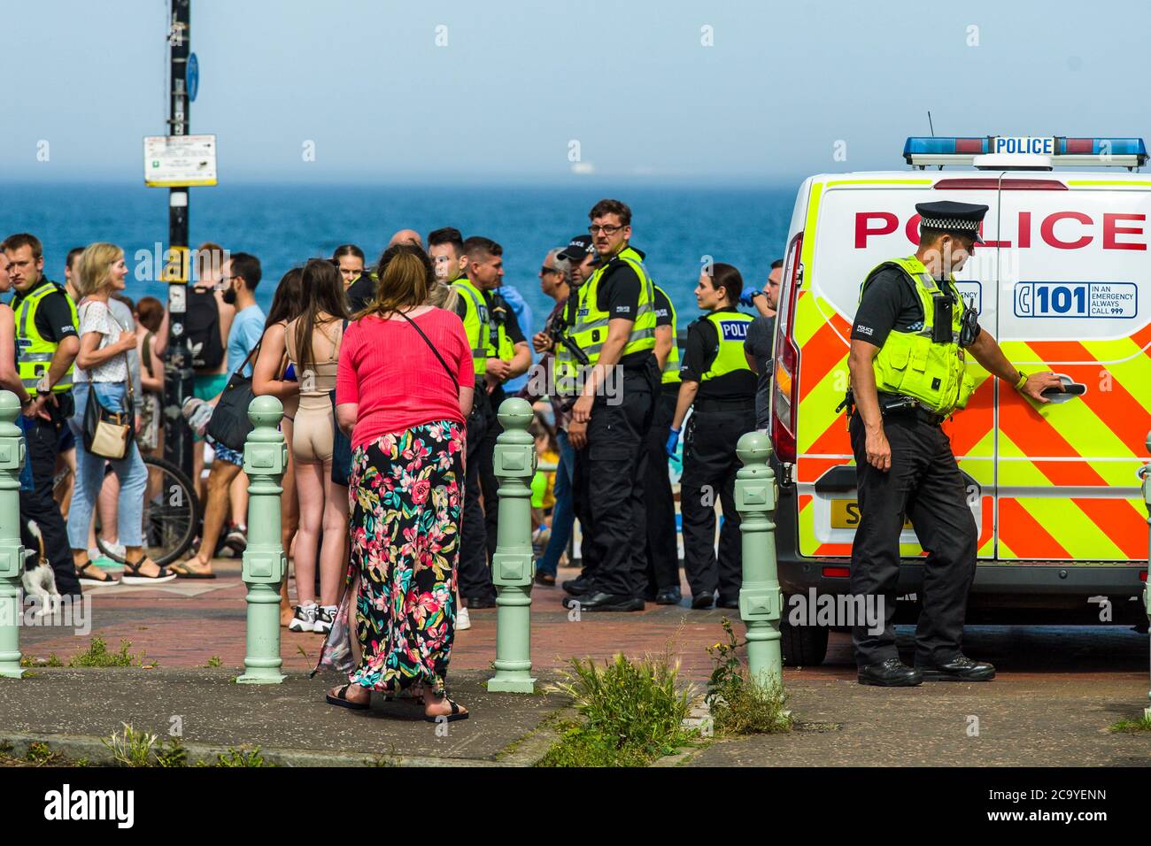 Police respond on mass to an incident at Edinburgh's Portobello beach