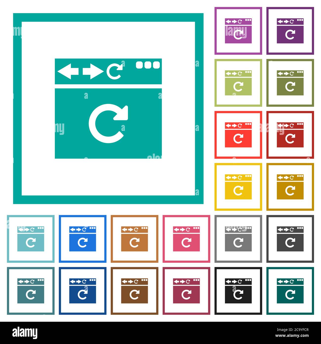 Browser reload flat color icons with quadrant frames on white ...