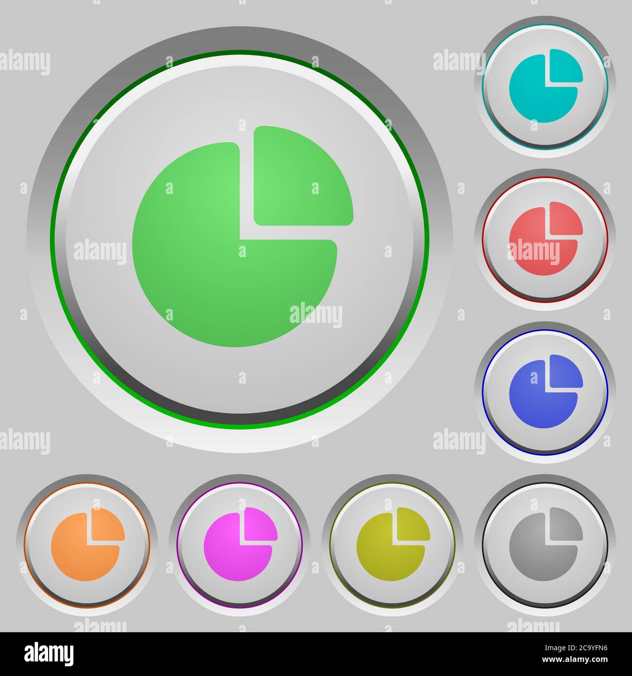 Pie chart color icons on sunk push buttons Stock Vector