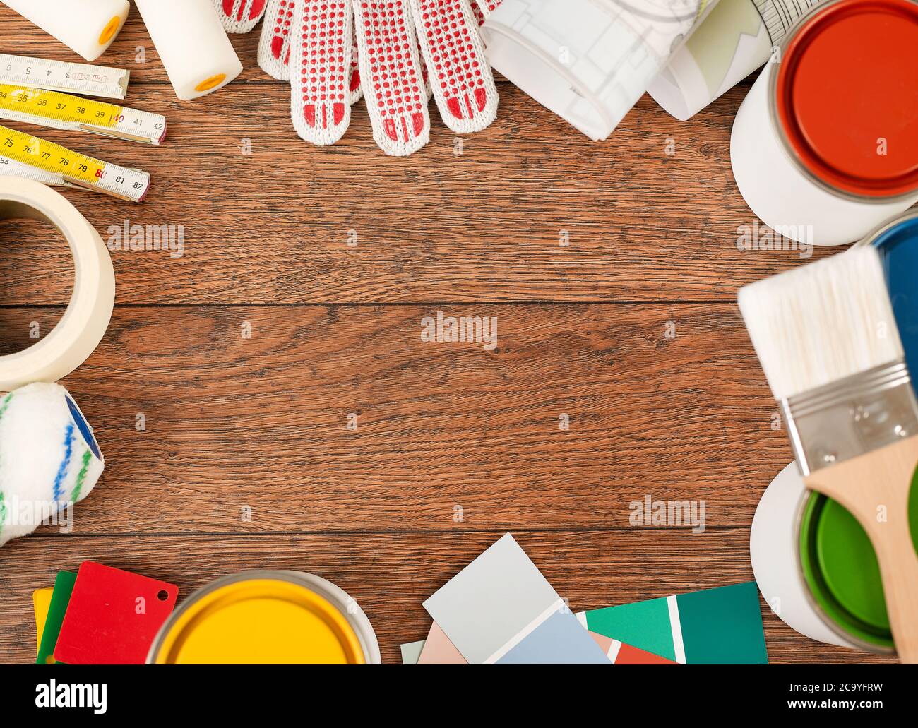 Tools and copy space on wood Stock Photo
