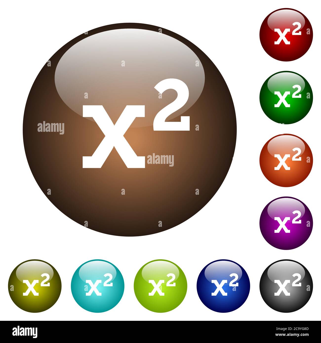 Math exponentiation white icons on round color glass buttons Stock ...