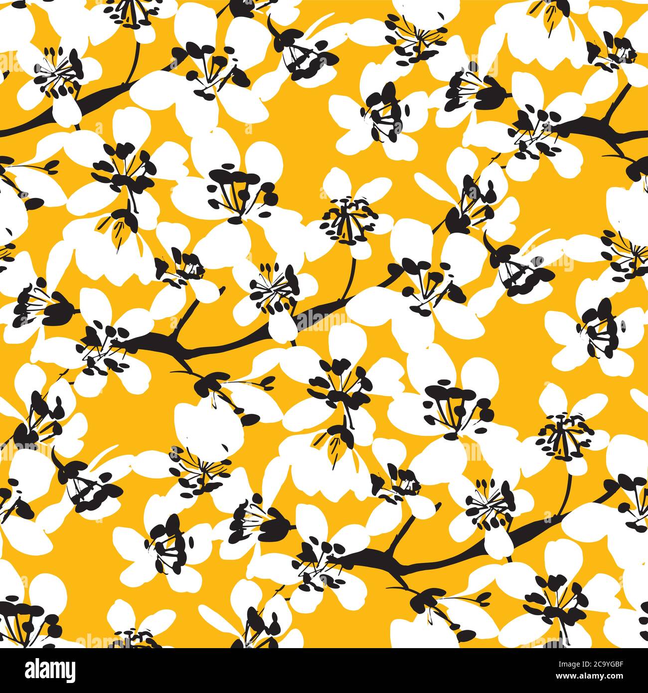 Positive bright yellow spring blossom rapport. Floral seamless pattern ...