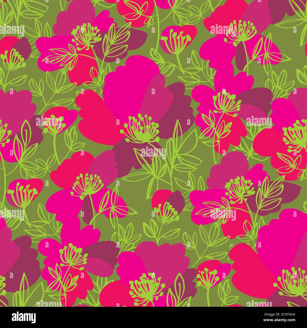 Summer wild meadow flowers seamless pattern for background, fabric, textile, wrap, surface, web and print design. Decorative abstract floral silhouett Stock Vector