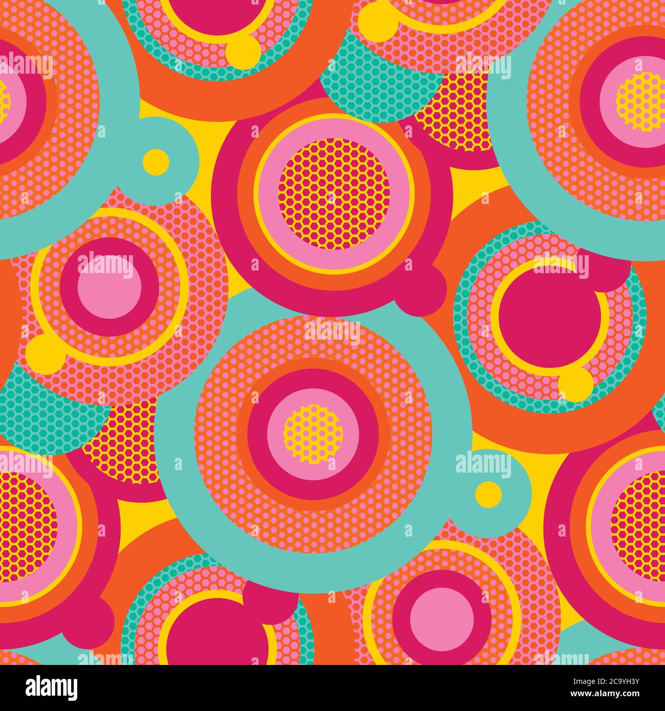 Fun colorful pop art circles seamless pattern for background, fabric,  textile, wrap, surface, web and print design. Vintage vibes pink and yellow  colo Stock Vector Image & Art - Alamy