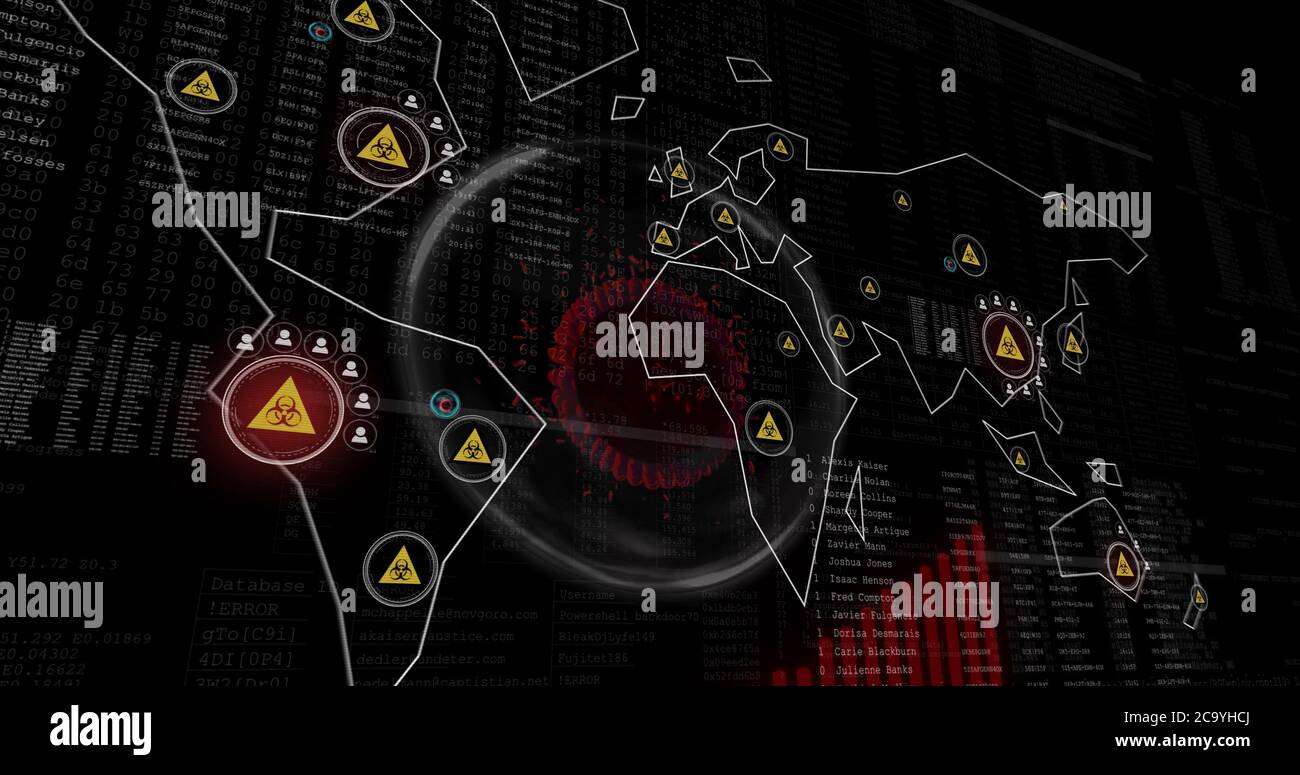 Animation digital world map overlay - World Map Overview Of Virus Infected Regions Digital Overlay Pandemic Spread 2C9YHCJ