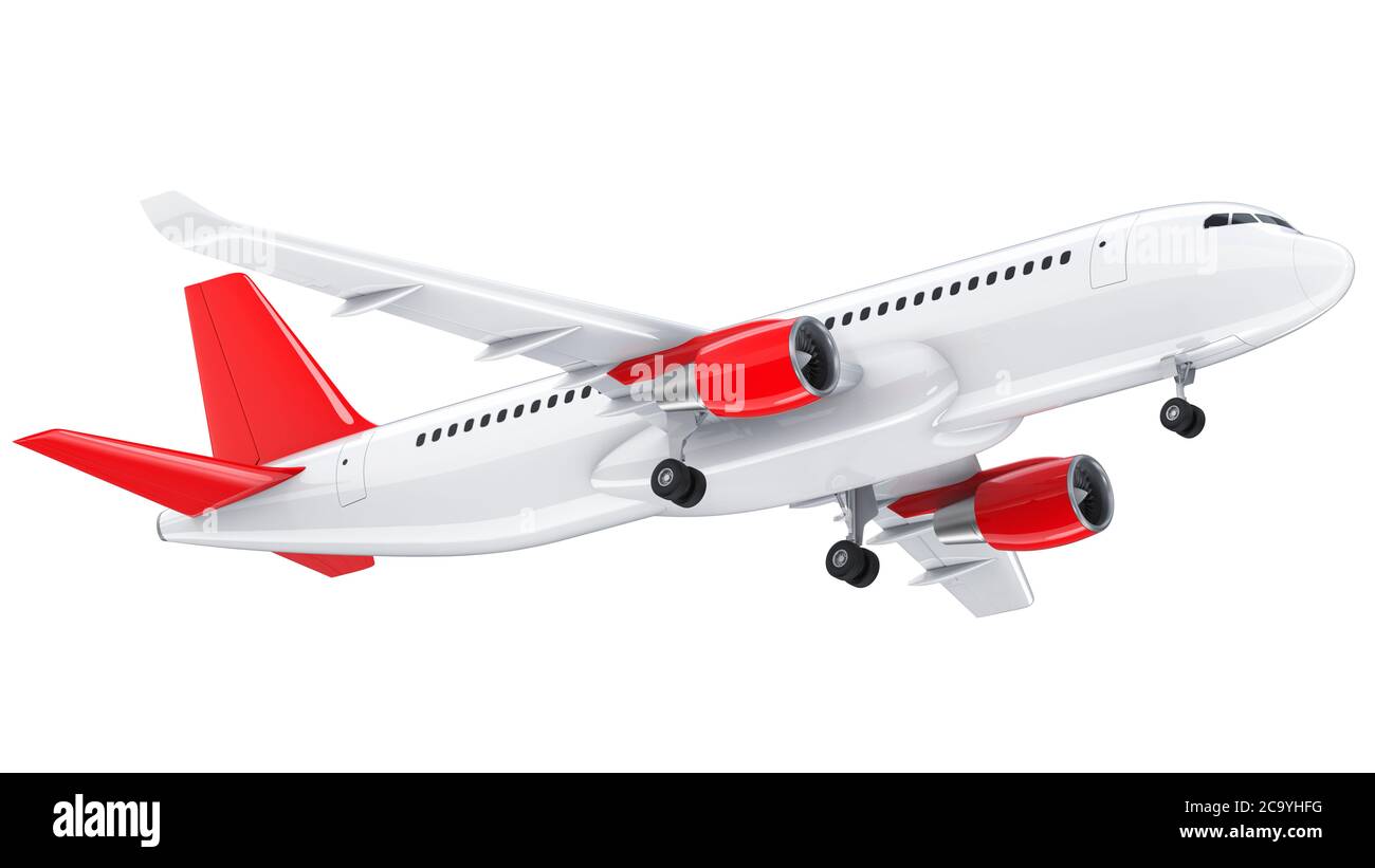 High detailed white airliner, 3d render on a white background. Airplane  Take Off, isolated 3d illustration. Airline Concept Travel Passenger plane.  Je Stock Photo - Alamy