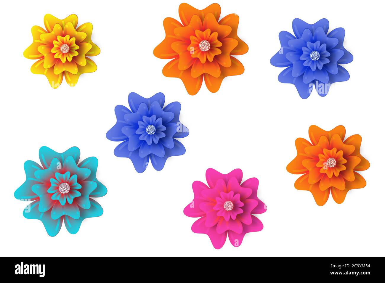 colorful flower design element set on a white background vector Stock ...