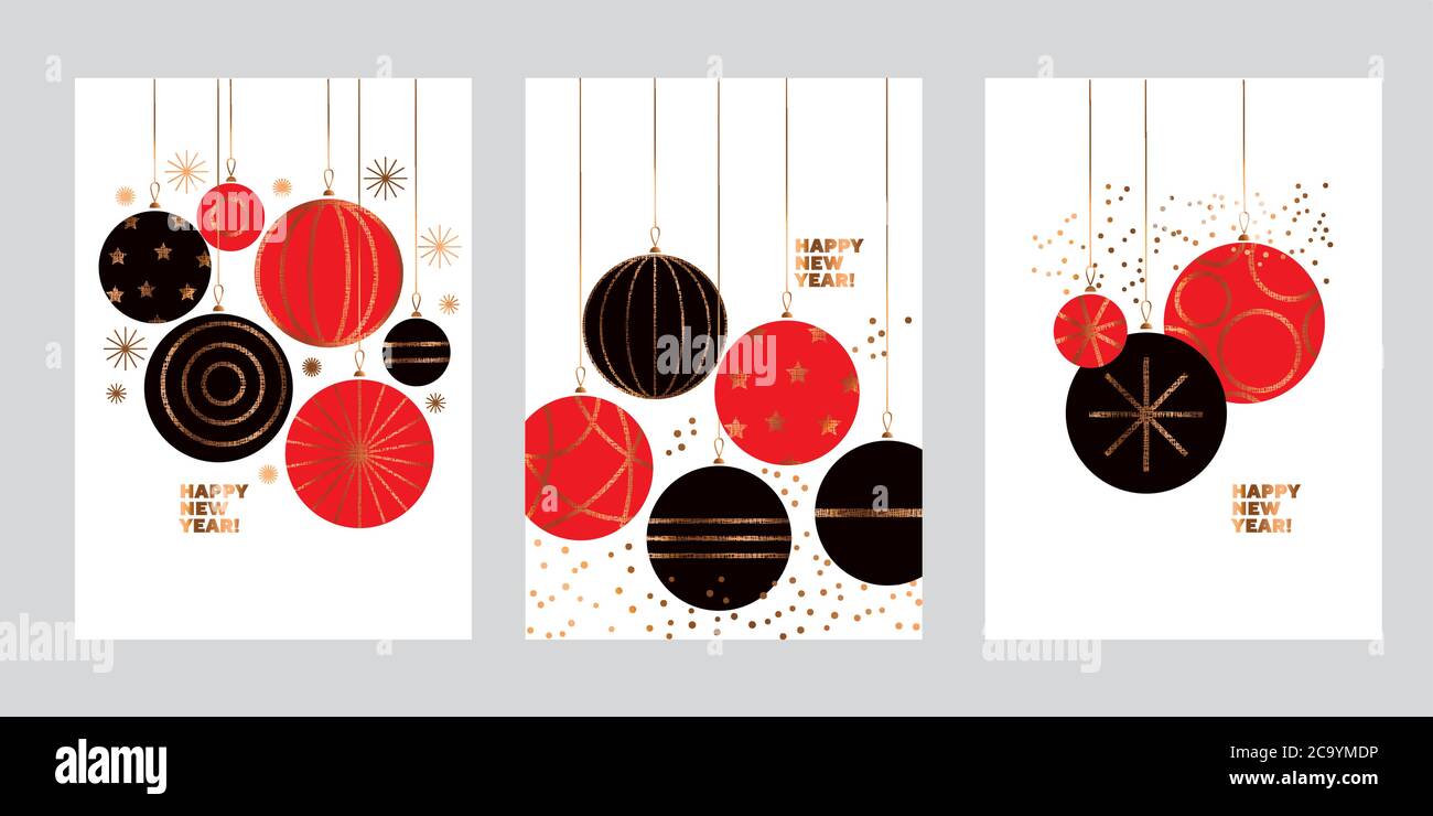 Modern elegant Christmas baubles. Festive classic design elements for web banners, posters, cards, wallpapers, backdrops, panels. Stock Vector
