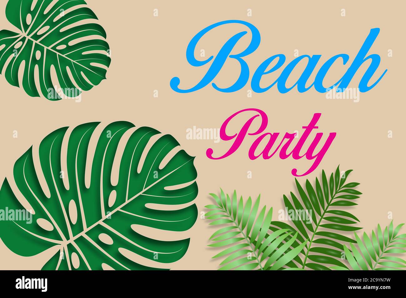 Beach Party and tropical leaf Background - illustration Stock Photo - Alamy