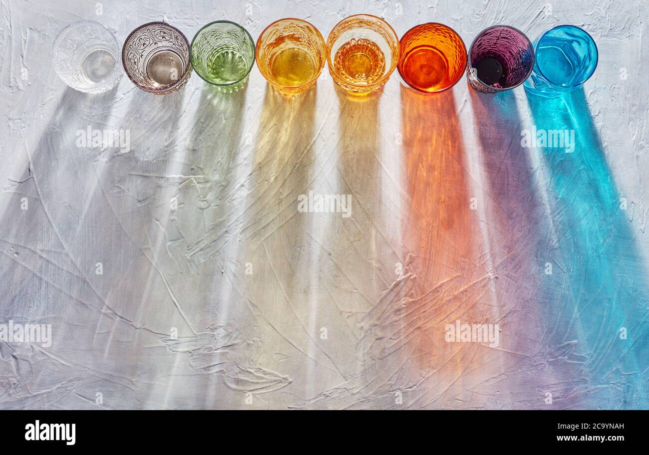 multi colored drinking glasses