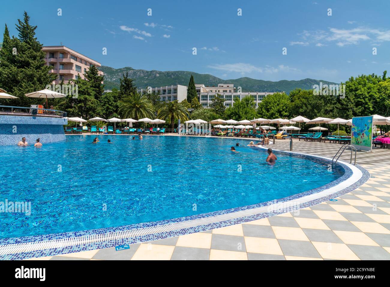 Becici, Montenegro - June 8. 2019. Swimming pool on site of Iberostar resort Stock Photo