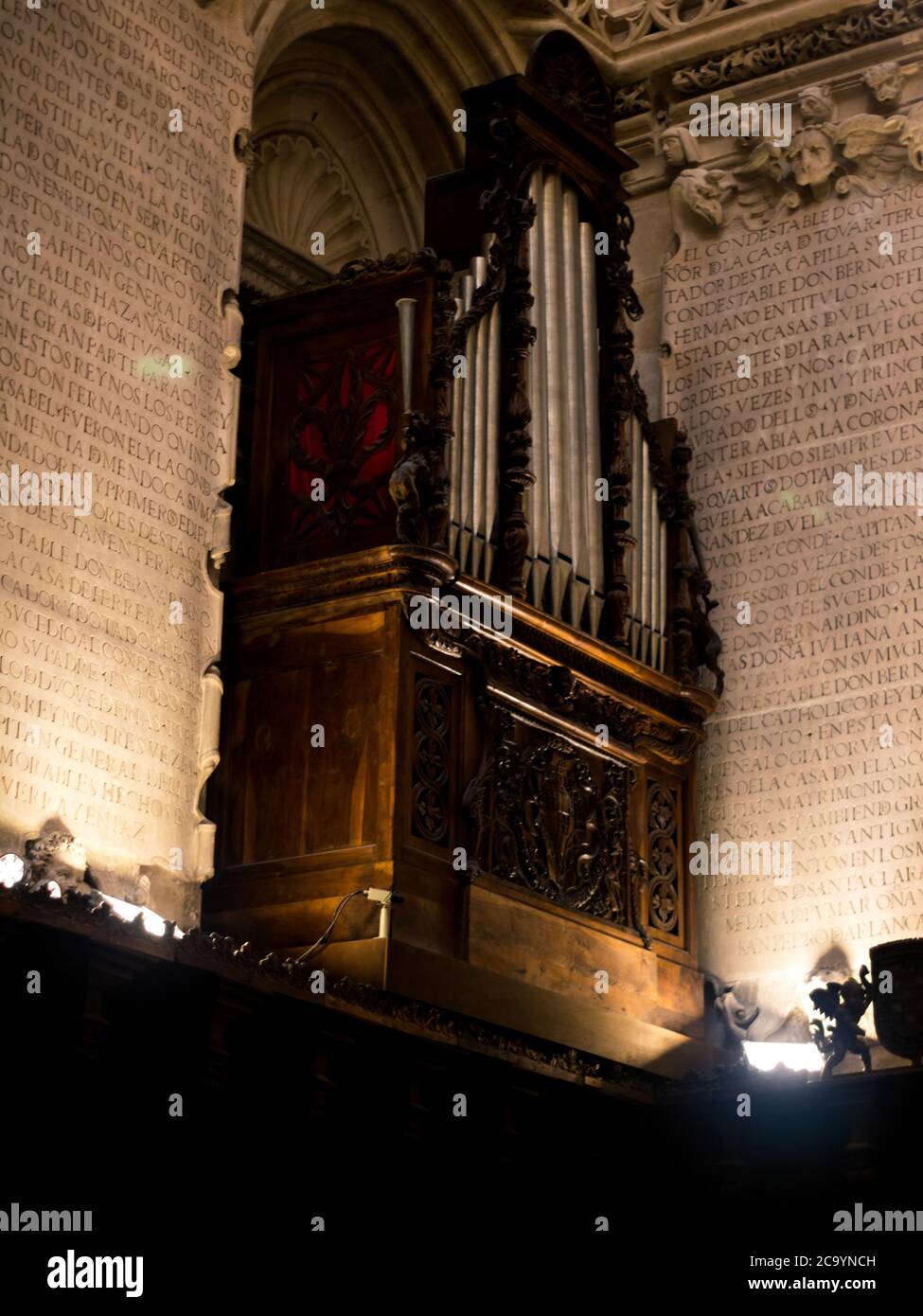 Vertical shot of a large gothic organ in a church Stock Photo