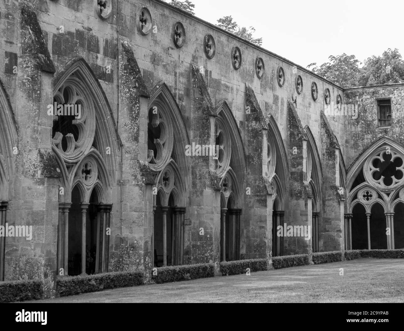 cathedral cloisters in black and white Stock Photo