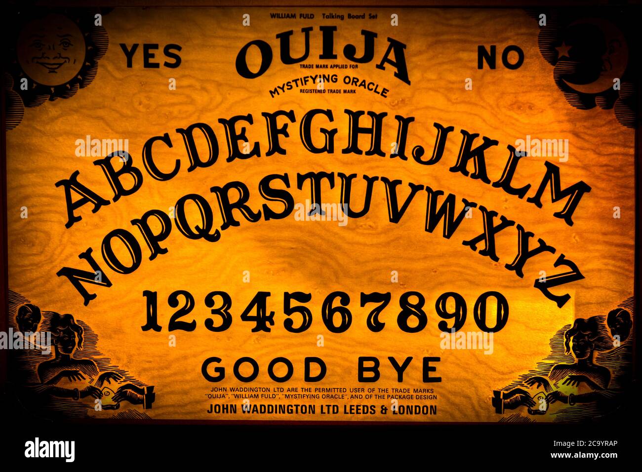 Ouija board, ouija, board, boards, ouija boards, Ouija alphabet, ouija board numbers, ouija, seance, dead, summon, spirit board, talking board, Stock Photo