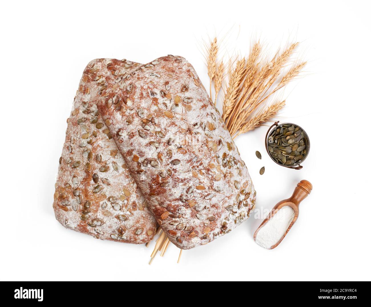 Rustic bread with pumpkin seeds isolated Stock Photo