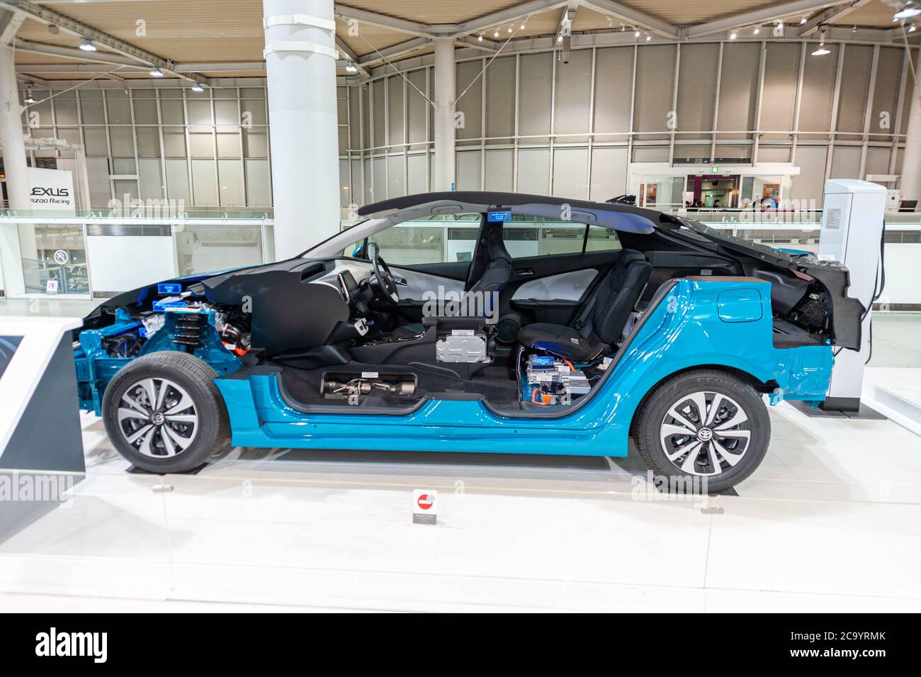 Odaiba, Tokyo, Japan - January 2, 2020: Toyota City Showcase Mega Web Palette Town. The Toyota Prius Plug-in Hybrid, also known as Prius PHV Stock Photo