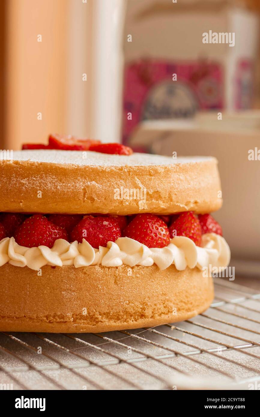 Vanilla and Strawberry Victoria sponge cake Stock Photo