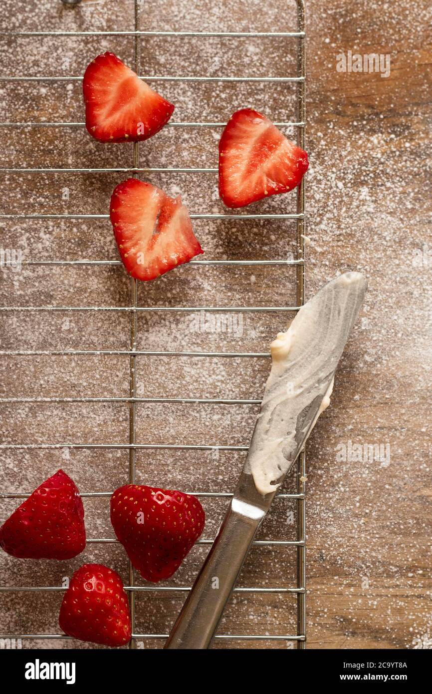 Vanilla and Strawberry Victoria sponge cake Stock Photo
