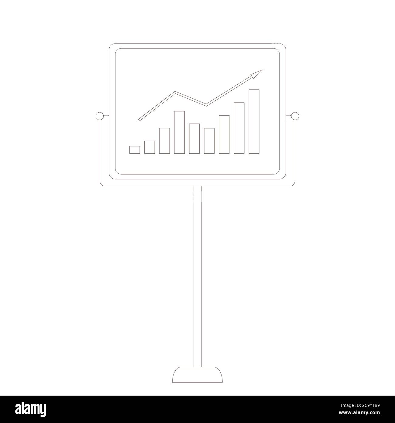 Investment income graph concept. Board with stock market diagram isolated on white background. Line art flat vector illustration. Stock Vector
