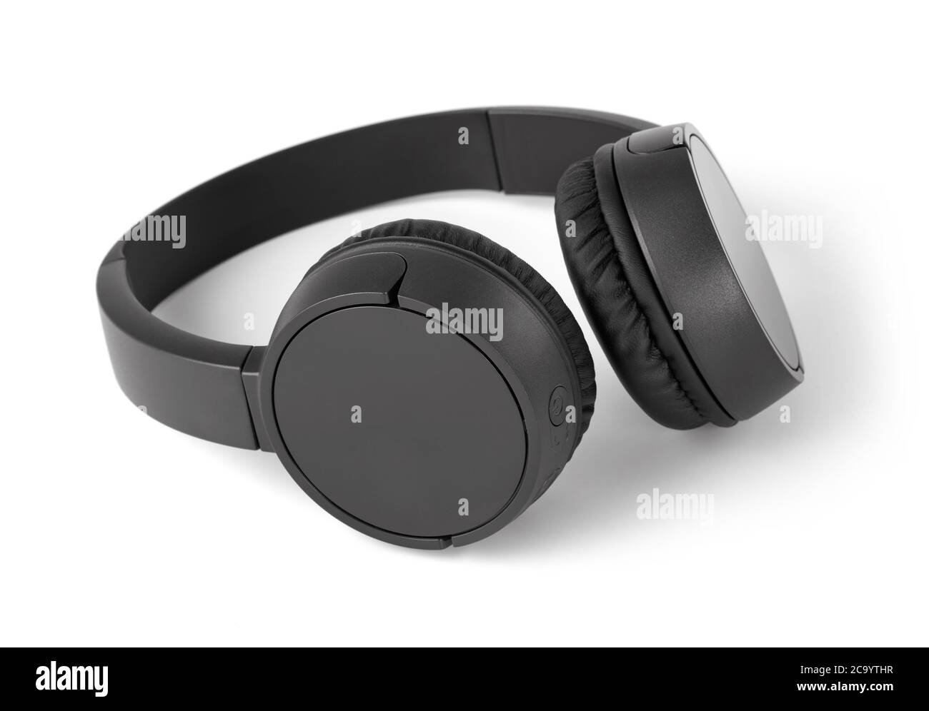 Black wireless headphones on white background Stock Photo - Alamy