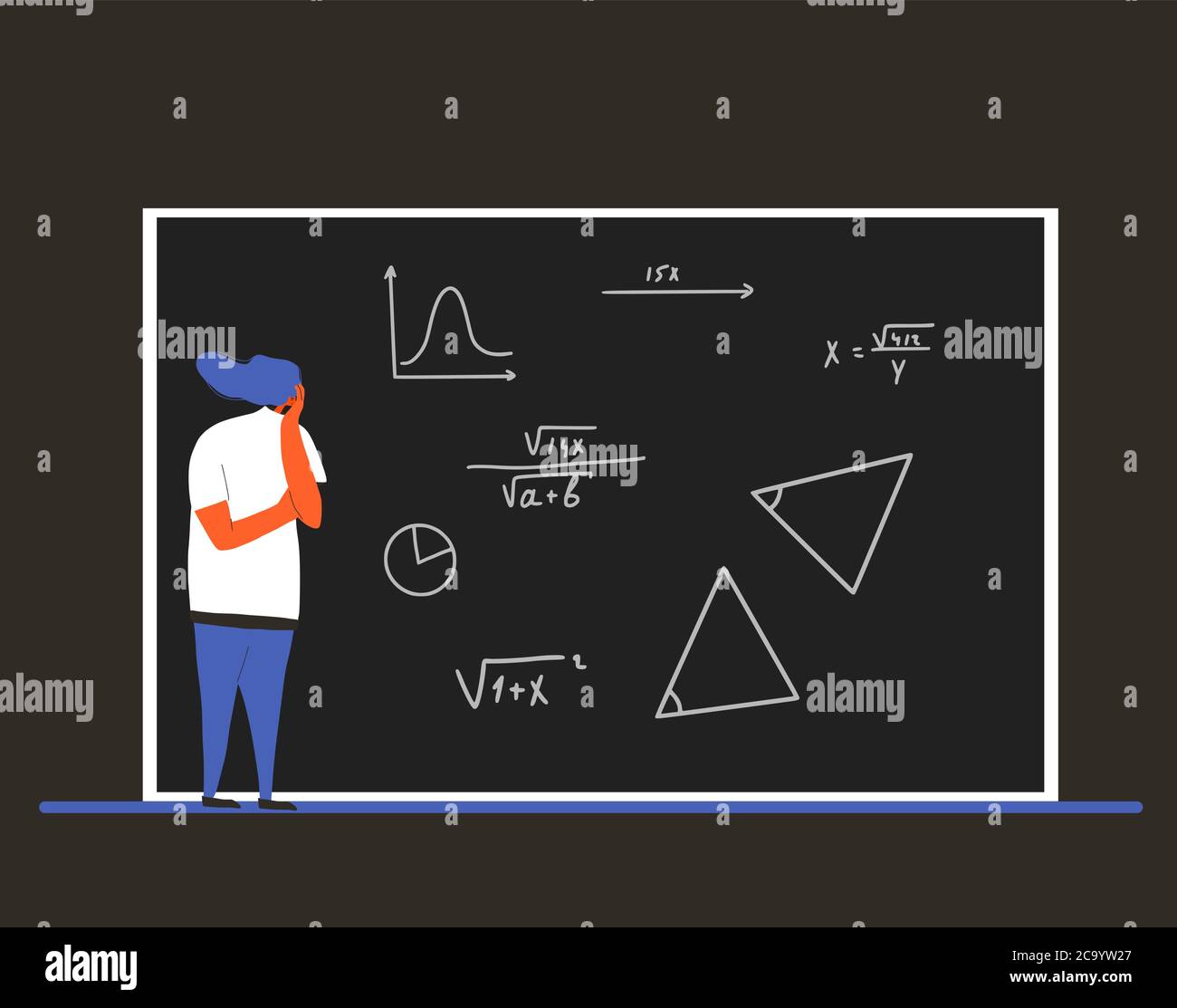 Student in learning process. Math. Vector flat illustration Stock ...