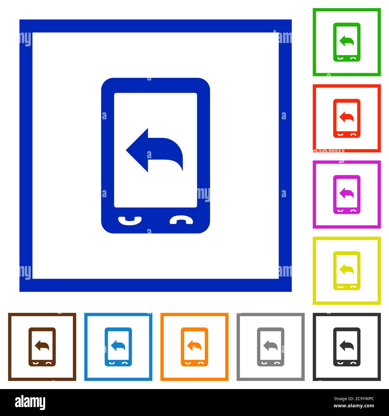Reply to mobile message flat color icons in square frames on white background Stock Vector