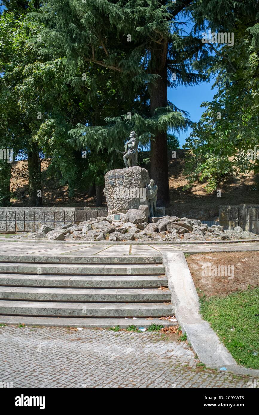 Viseu /Portugal - 07/31/2020: View of a monument, statue of Viriatus (Viriathus) from Lusitania, Lusitanian leader who fought against the Romans Stock Photo