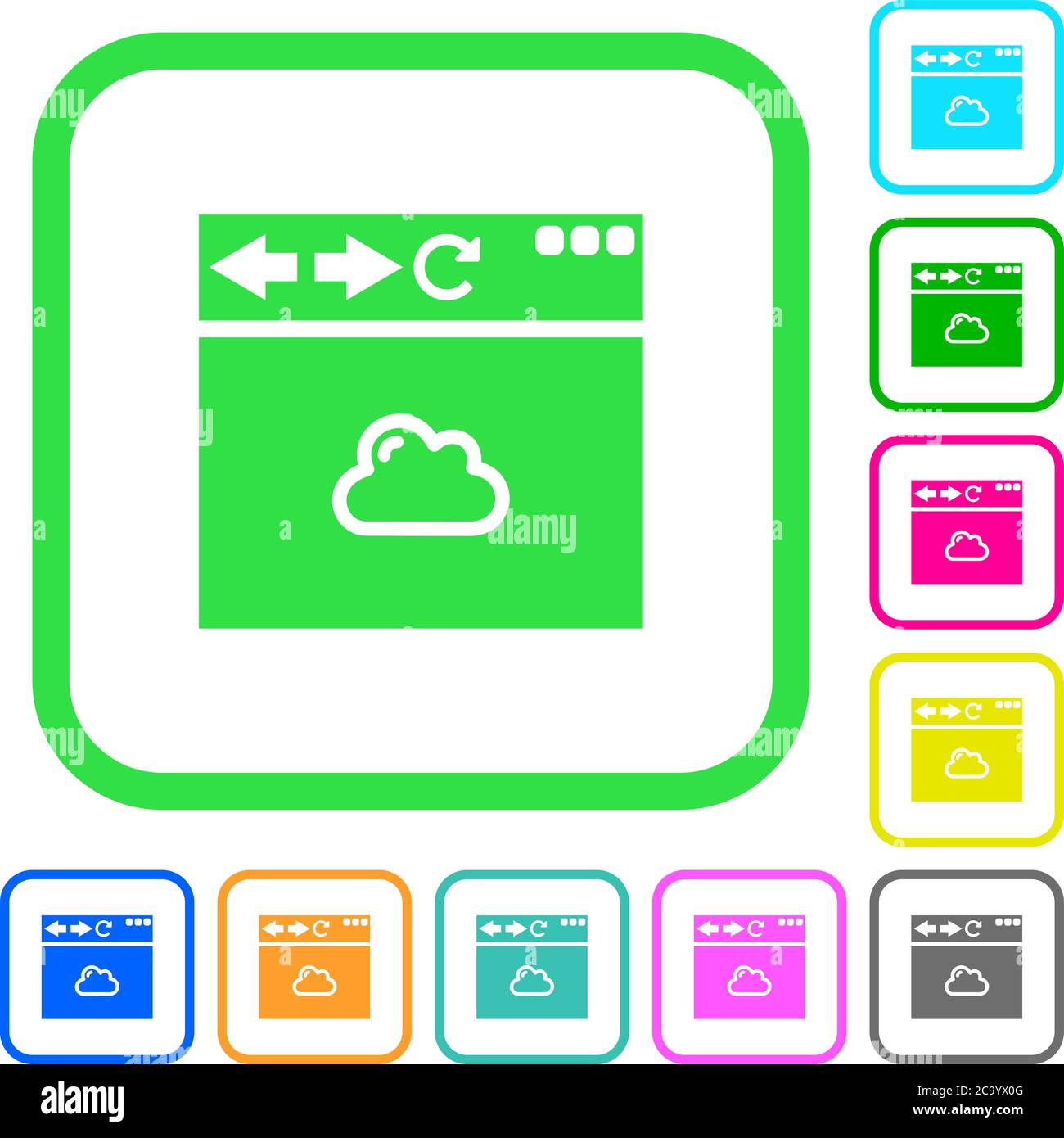 Browser cloud vivid colored flat icons in curved borders on white background Stock Vector