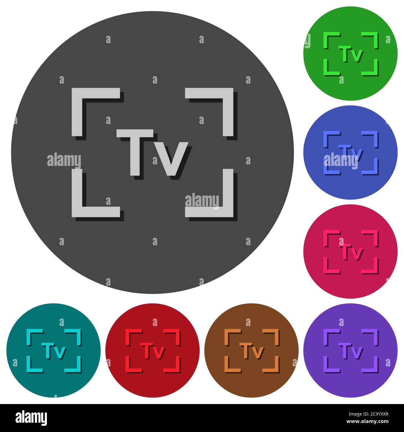 Camera time value mode icons with shadows on color round backgrounds ...