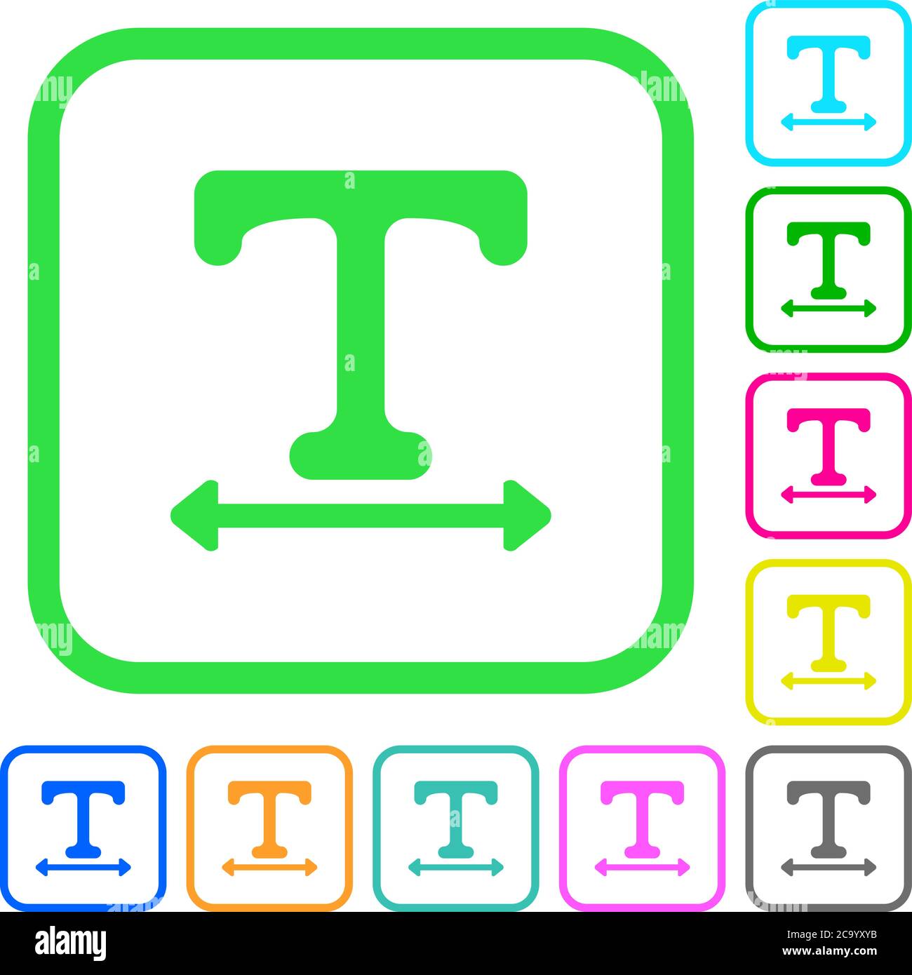 Adjust font width vivid colored flat icons in curved borders on white ...