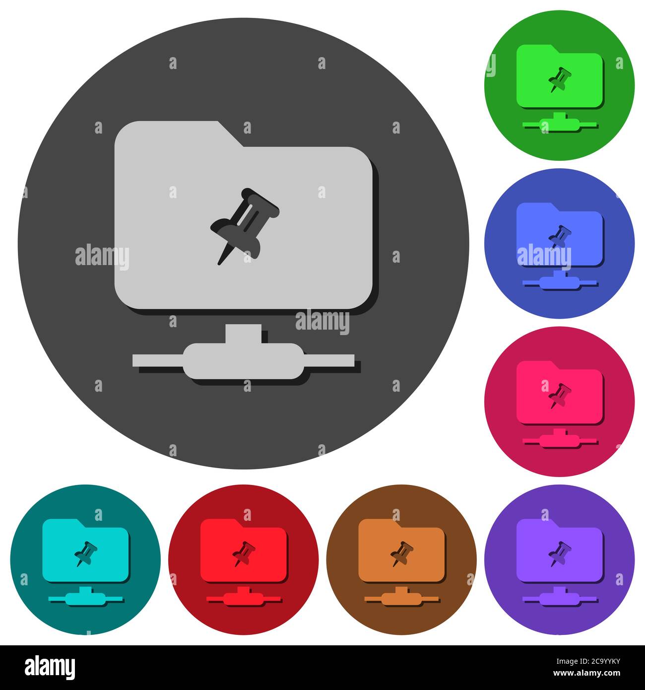 FTP pin icons with shadows on color round backgrounds for material ...