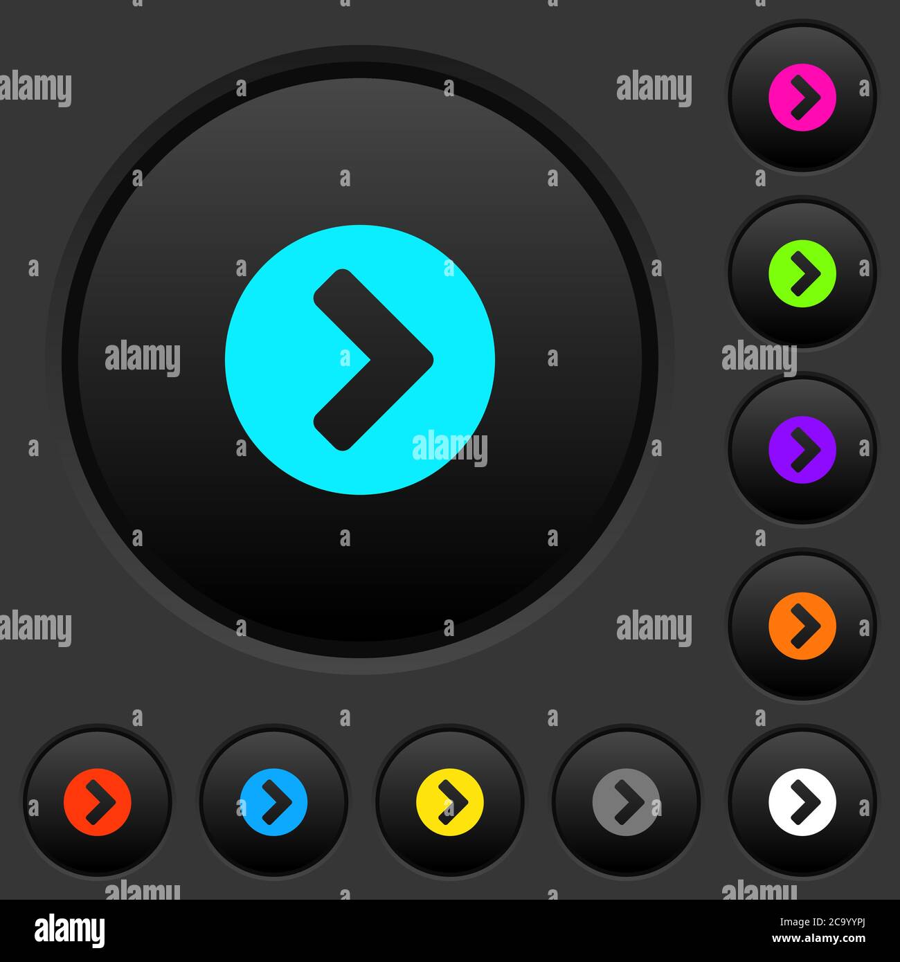 Chevron right dark push buttons with vivid color icons on dark grey ...