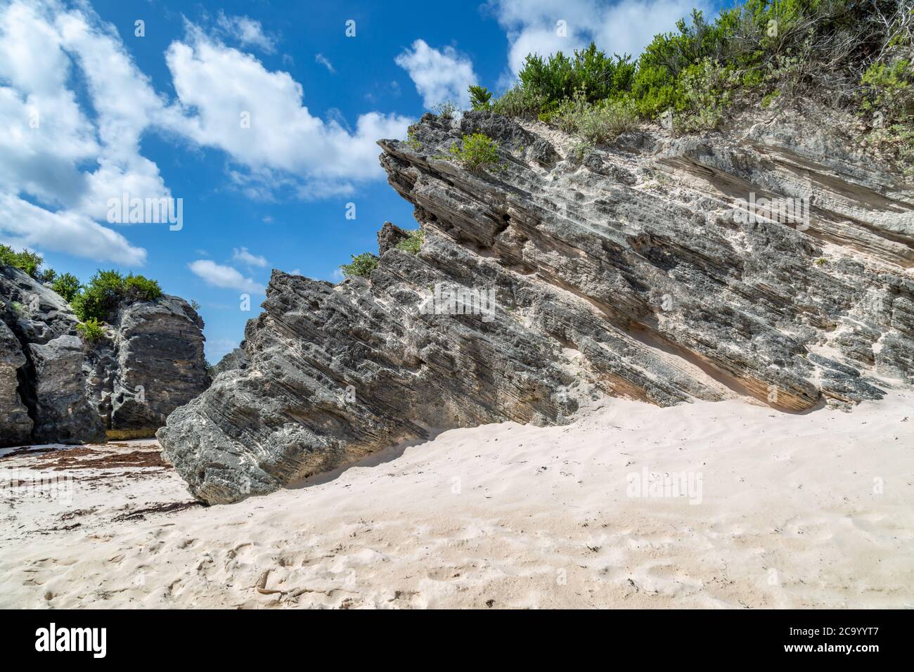 Rock formations on a sandy beach, on the island of Bermuda Stock Photo ...