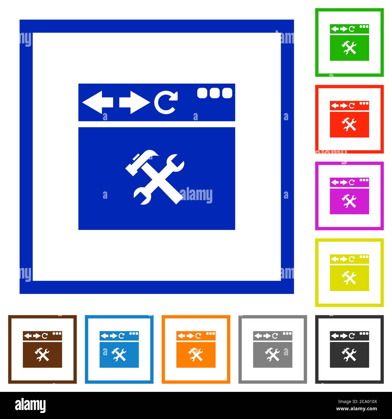 Browser tools flat color icons in square frames on white background Stock Vector