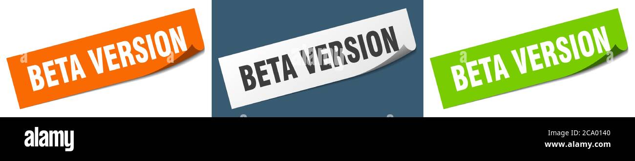 beta version paper peeler sign set. beta version sticker Stock Vector