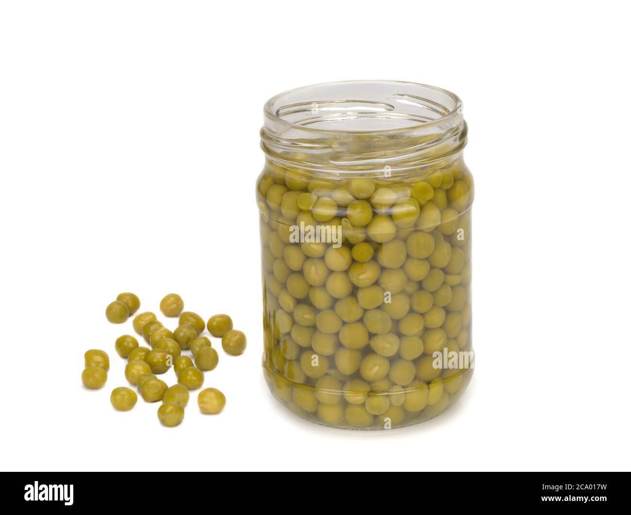 Canned green peas on white background Stock Photo Alamy