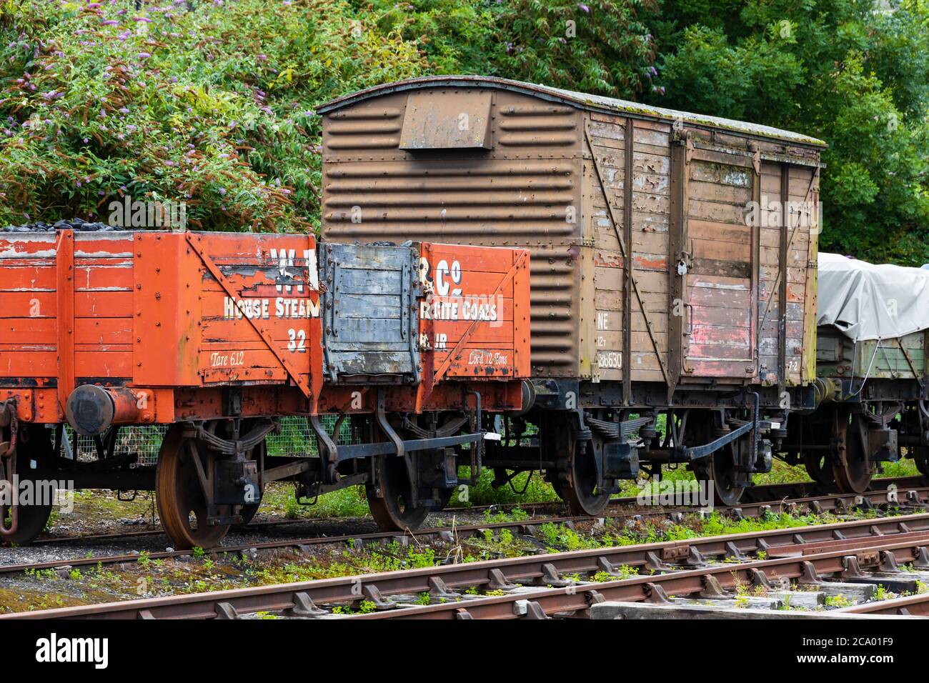 Train wagons on the old quayside sidings, Bristol Harbour. England. July 2020 Stock Photo