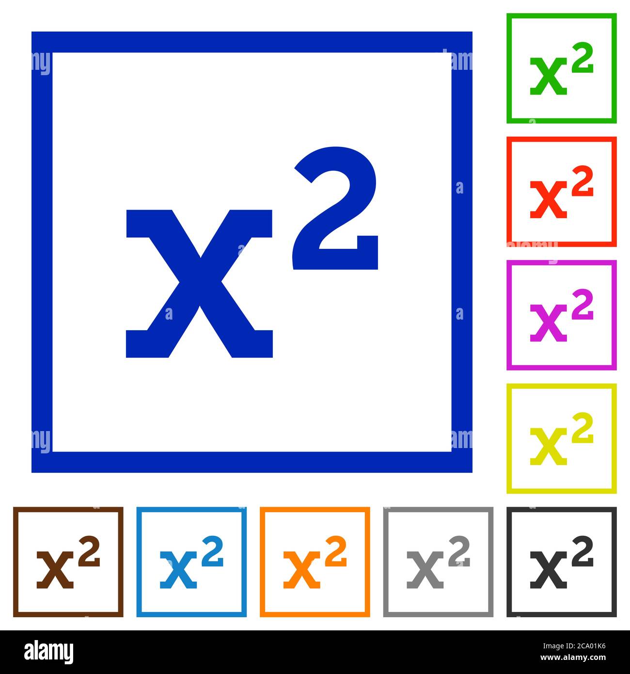 Math exponentiation flat color icons in square frames on white background Stock Vector