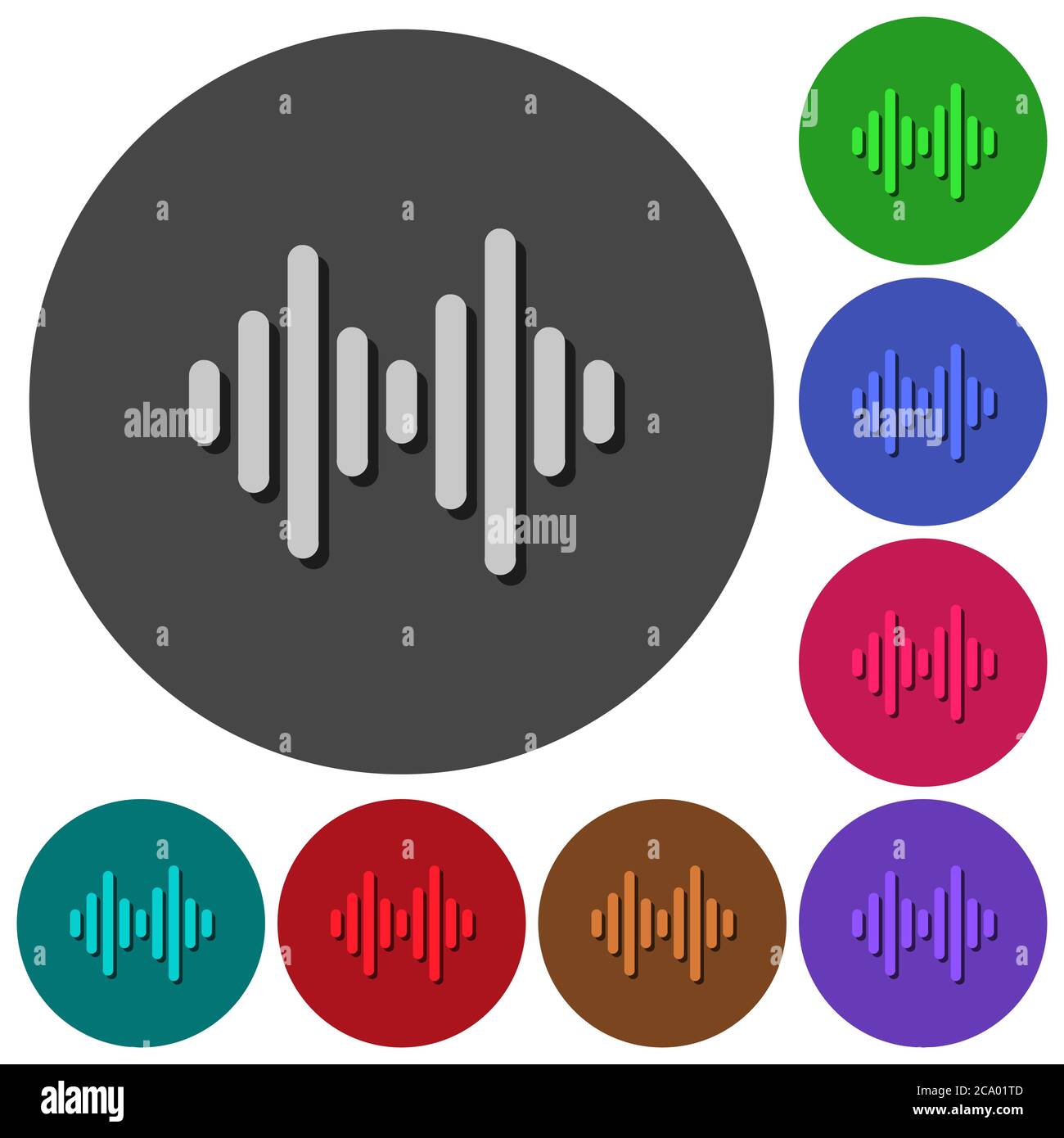 Sound wave icons with shadows on color round backgrounds for material ...